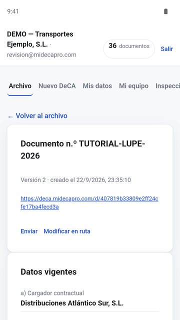 miDeCApro en Android: un documento con su enlace