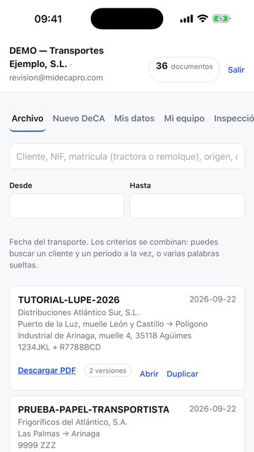 miDeCApro en iPhone: el archivo de documentos